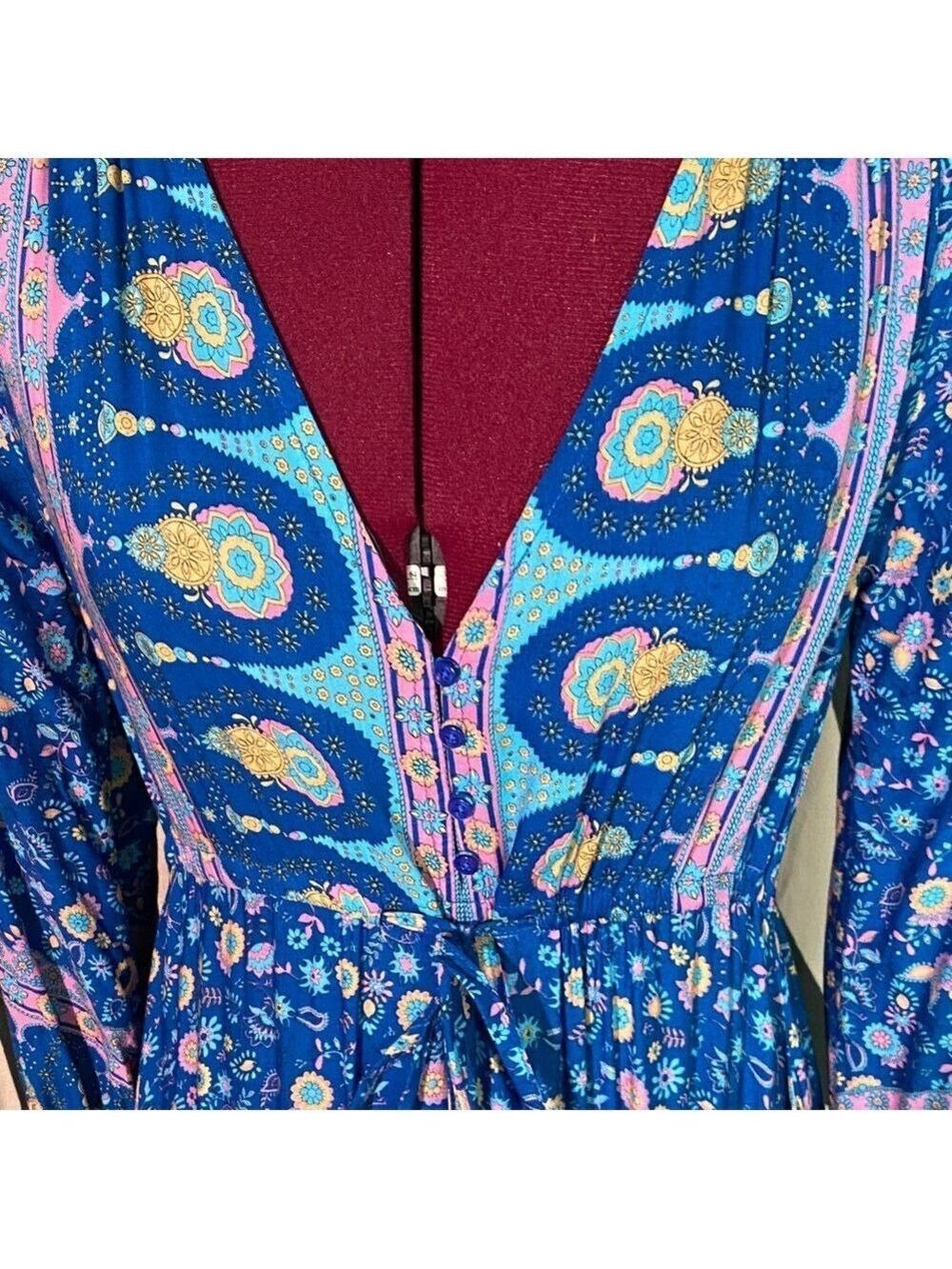Bohemian Blue Floral Long Sleeve Dress - Picture 4 of 12